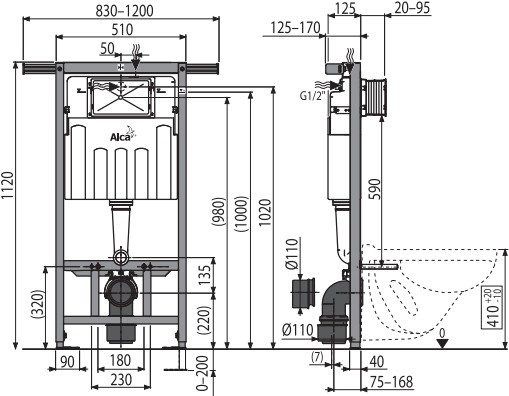система инсталляции для унитазов alcaplast a102 jadromodul am102/1120
