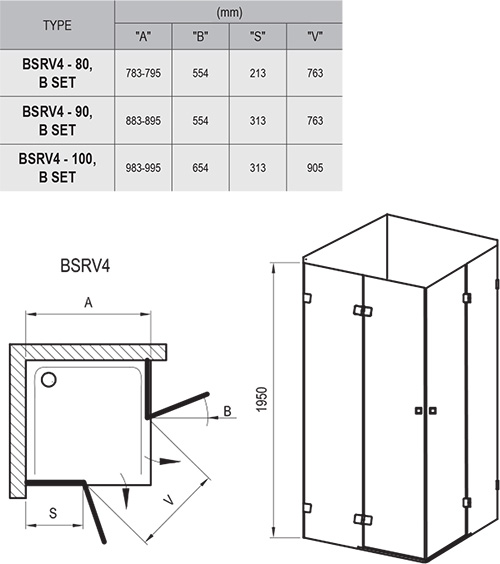 душевой уголок ravak brilliant bsrv4-100 1uvaaa00z1 профиль хром, стекло прозрачное