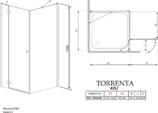 душевой уголок radaway torrenta kdj 120 l×80 прозрачное