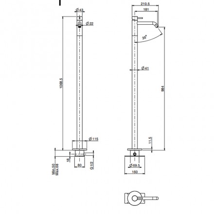 смеситель для раковины fima carlo frattini spillo steel f3071/pinox напольный