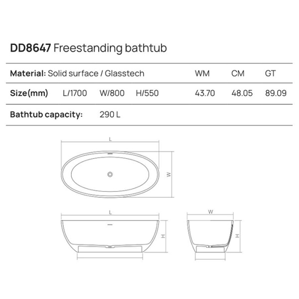 ванна dea design nature dd8647 1700 r3 отдельностоящая, glasstech, прозрачная смола, 170х80х55см., emerald r3