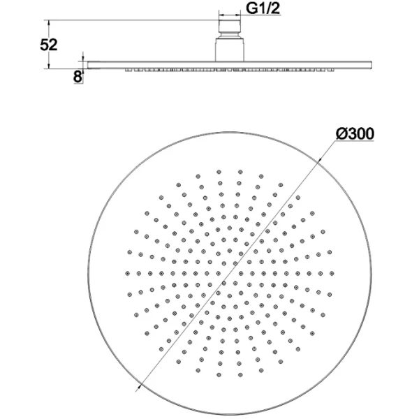 верхний душ whitecross y y1300nib 300 мм, никель матовый