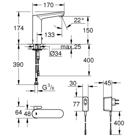 инфракрасная электроника для раковины со смешиванием grohe eurosmart cosmopolitan e 36421000