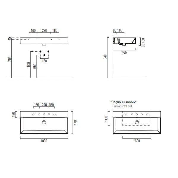 раковина gsi kube x 9423011 подвесная, 100x47 см, bianco lucido (белый глянец)