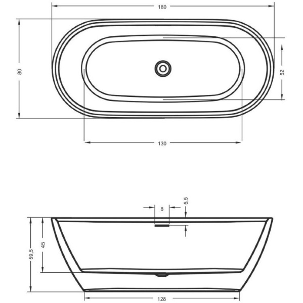 акриловая ванна riho inspire velvet white 180x80 b085001105 (bd0210500000000) без гидромассажа