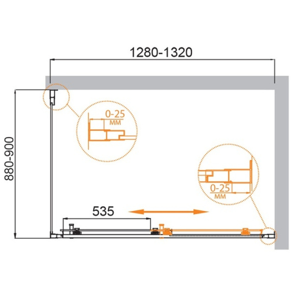 душевой уголок cezares molveno 130x90 molveno-ah-11-130/90-p-cr профиль хром стекло рифленое