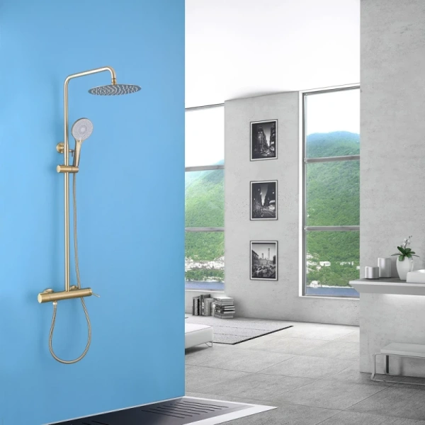 душевая система abber emotion af8816gl 250 мм, со смесителем, золотой матовый