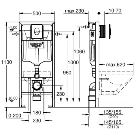инсталляция для унитаза grohe rapid sl 38750001 с кнопкой смыва, хром