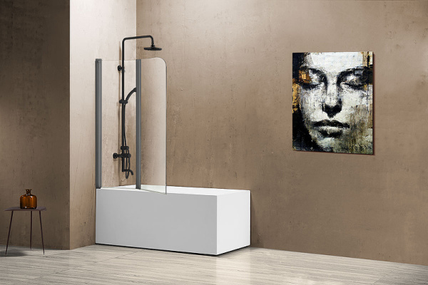 шторка на ванну vincea 114x140 vsb-12114clgm профиль вороненая сталь, стекло прозрачное