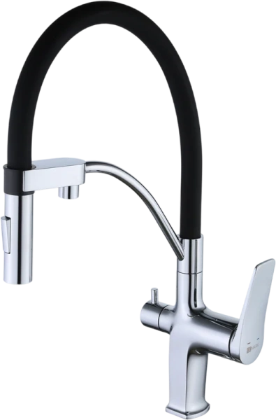 смеситель для кухни lemark comfort lm3074c085 с гибким изливом, хром, черный, с фильтром basic