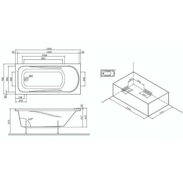 акриловая ванна am.pm sense 150х70 w75a-150-070w-kl без гидромассажа