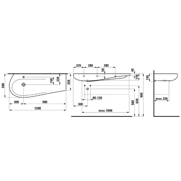 раковина подвесная laufen alessi one 120x50 см 8.1497.3.400.104.1