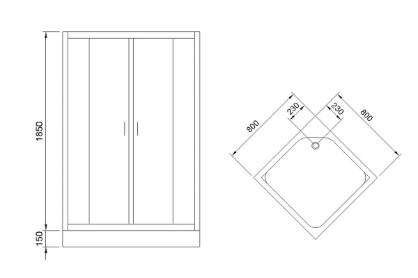 душевой уголок royal bath hp 80×80 rb80hp-c-bl профиль черный, стекло матовое