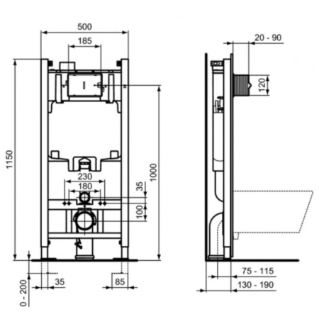 комплект подвесной унитаз r002601 + система инсталляции r046367 ideal standard prosys exacto rx002602