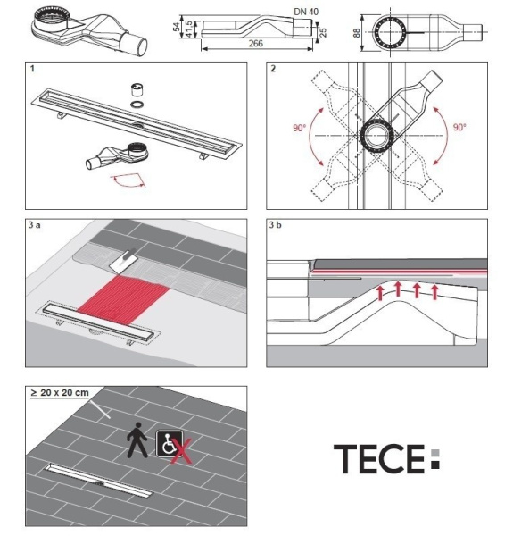 сифон для душевого лотка tece tecedrainline 650004 горизонтальный