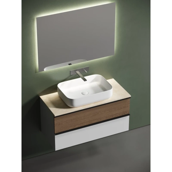 тумба с раковиной sancos delta dl100w + tt100a2 + cn5004 100 см, подвесная, со столешницей, светлый дуб/белый матовый