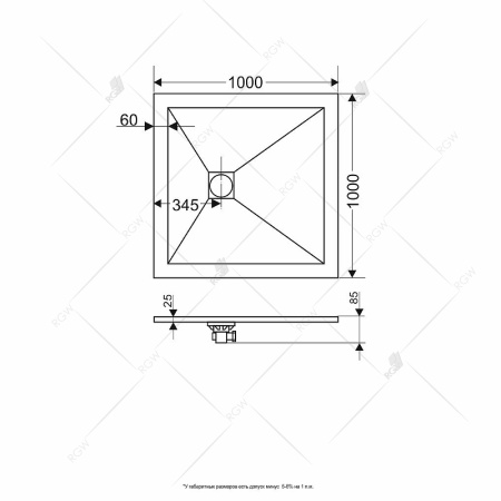 душевой поддон из искусственного камня rgw stone tray st-g 100×100 16152100-02 графит