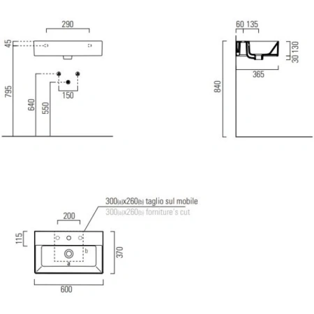 раковина gsi kube x 9454111 подвесная, 60x37 см, bianco lucido (белый глянец)