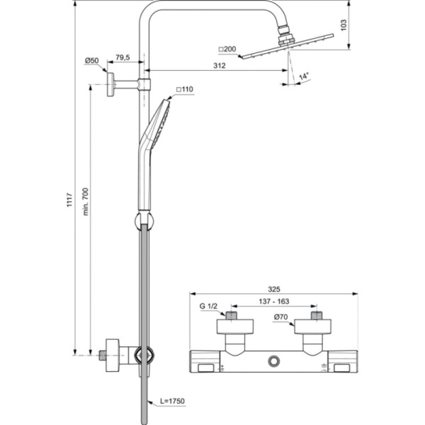душевая система ideal standard ceratherm t100 a7240aa с термостатическая цвет хром