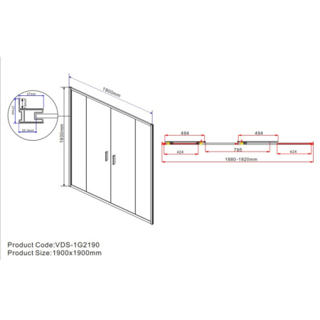 душевая дверь 190 см vincea garda vds-1g2190cl прозрачное