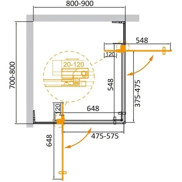 душевой уголок cezares slider slider-ah-2-70/80-80/90-br-boro 80-90x70-80 см, профиль золотой матовый, стекло бронза