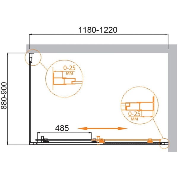 душевой уголок cezares molveno 120x90 molveno-ah-11-120/90-p-cr профиль хром стекло рифленое