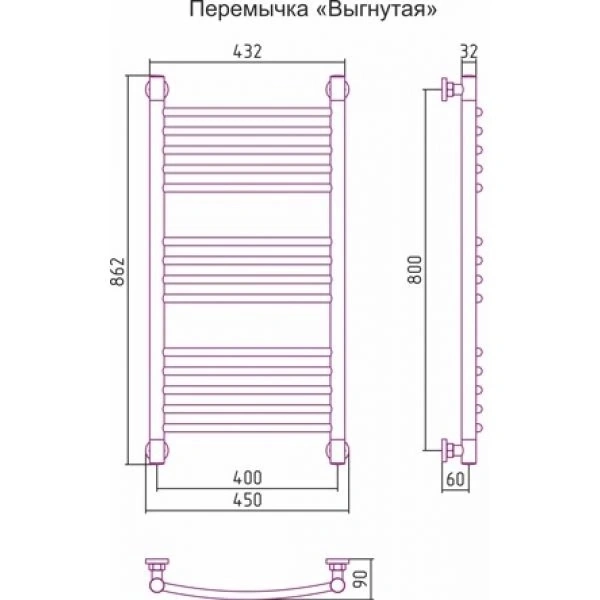 полотенцесушитель водяной 800x400 перемычка выгнутая черный матовый сунержа богема+ 31-0221-8040