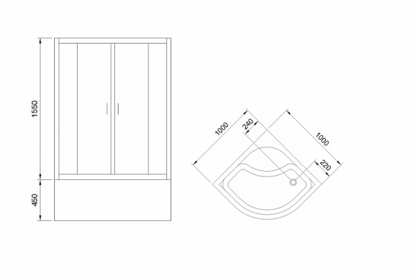 душевой уголок royal bath вк 100×100 rb100bk-t-bl профиль черный, стекло прозрачное