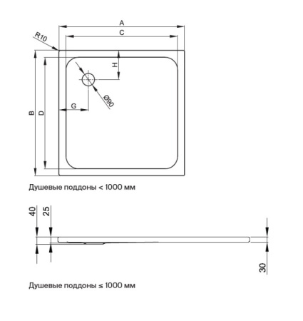душевой поддон bette betteultra 5930-000 ae 90×90 см, квадратный, белый