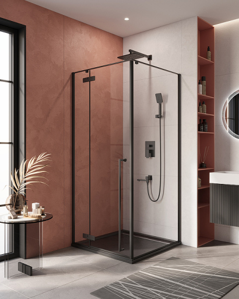 душевой уголок cezares liner 90x90 l liner-a-1-90-c-nero-l профиль черный матовый стекло прозрачное