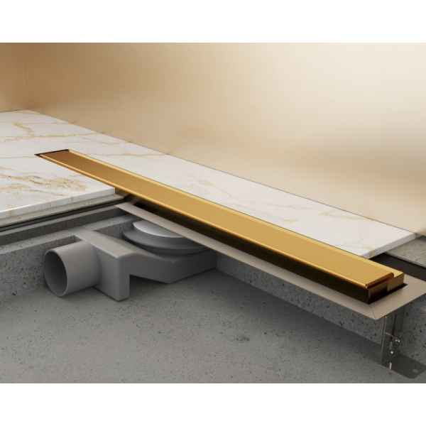 душевой трап (лоток) plumberia selection in-tile pst70ob 65,8 см, с решеткой, 2 в 1 под плитку, золотой матовый