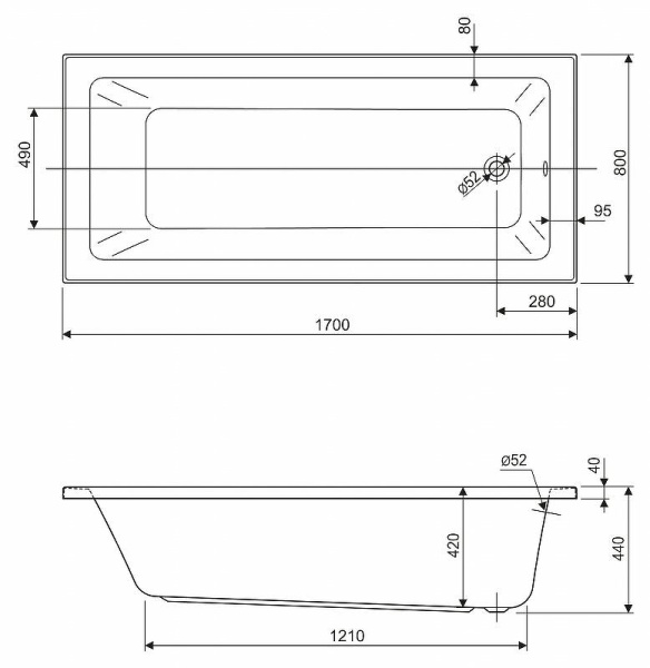акриловая ванна cezares plane solo mini 170x80 plane solo mini-170-80-42-w37 без гидромассажа
