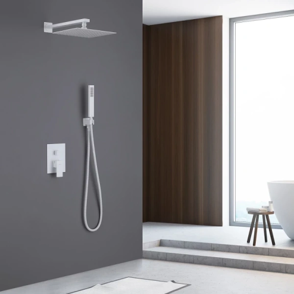 душевой комплект abber daheim af8219w 250 мм, со смесителем, белый матовый