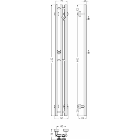 полотенцесушитель водяной сунержа терция pro 30-0444-1210 1200x150, белый матовый