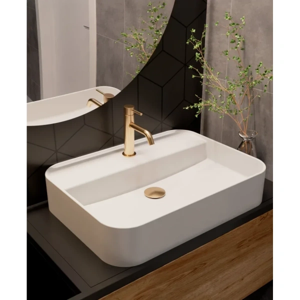 смеситель для раковины aquame siena aqm6210gg без донного клапана, золотой