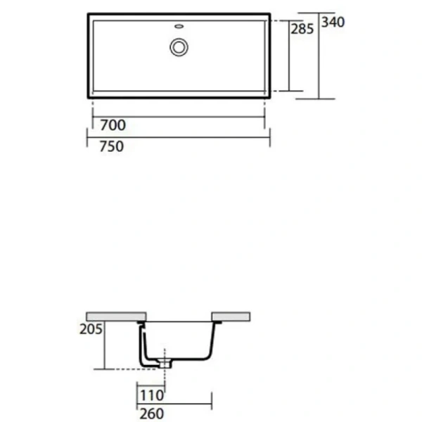 раковина kerasan slim 022501 встраиваемая, 75x34 см, белая