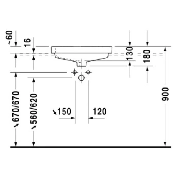 раковина полувстраиваемая duravit vero 55 см 0315550000