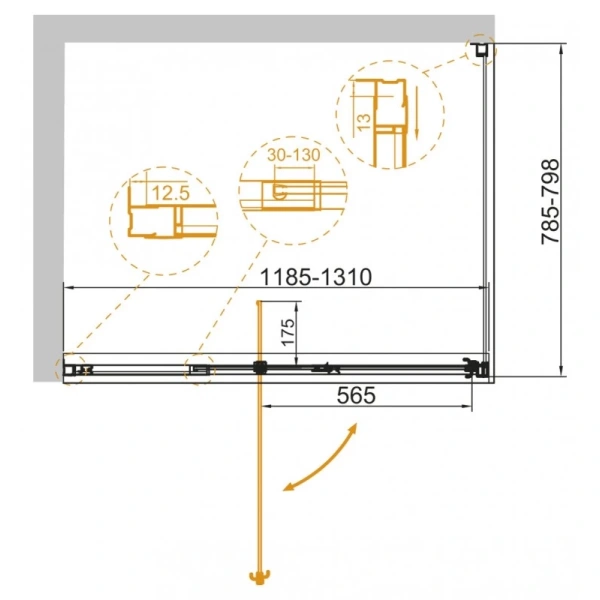 душевой уголок 120/130x80 см cezares variante-ah-1-120/130-80-c-cr прозрачное