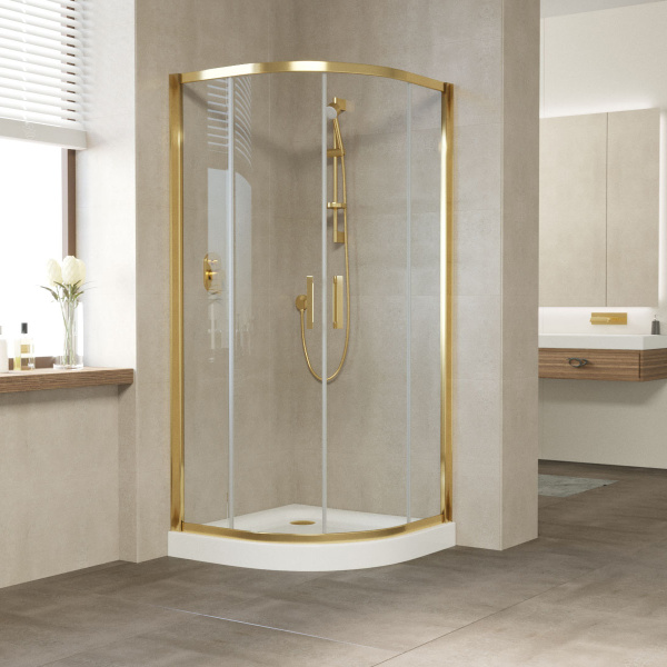 душевой уголок vegas glass zs 100 09 01 профиль золото, стекло, стекло прозрачное