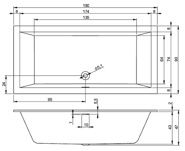 акриловая ванна riho rething cubic 190х90 b109001005 (br1100500000000) без гидромассажа