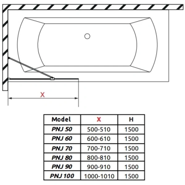шторка для ванны radaway modo new black pnj ii 100 10006100-54-01 прозрачное