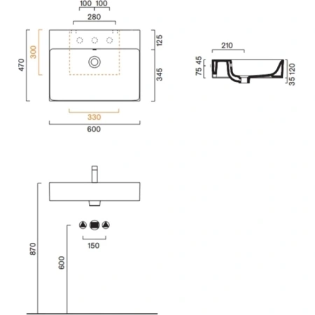 раковина catalano premium 0220600001 60x47 см, накладная, подвесная, белый глянец