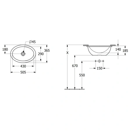 раковина villeroy & boch loop & friends 4a530001 встраиваемая снизу, 43х28 см, белая
