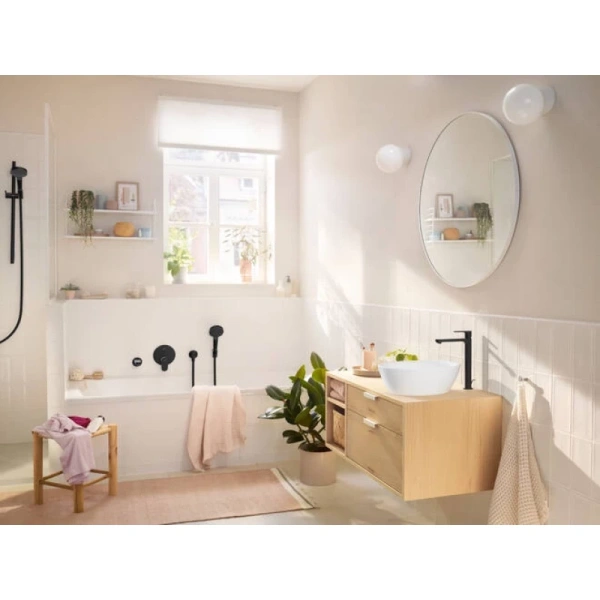 смеситель hansgrohe rebris s 72580670 для раковины, coolstart, с донным клапаном, высокий h30.3 см, излив 16.9 см, черный матовый