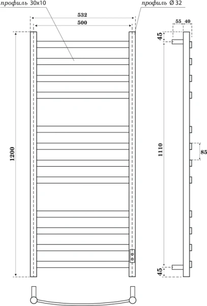 полотенцесушитель point антея pn17852b электрический, 50x120 см, черный