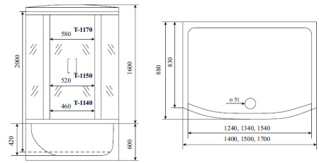душевая кабина timo standart silver fabric t-6650sf 150х88