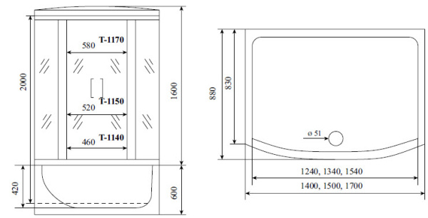душевая кабина timo standart silver fabric t-6670sf 170х88