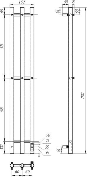 полотенцесушитель point деметра п3 pn12822gb электрический, 12x120 см, графит блеск