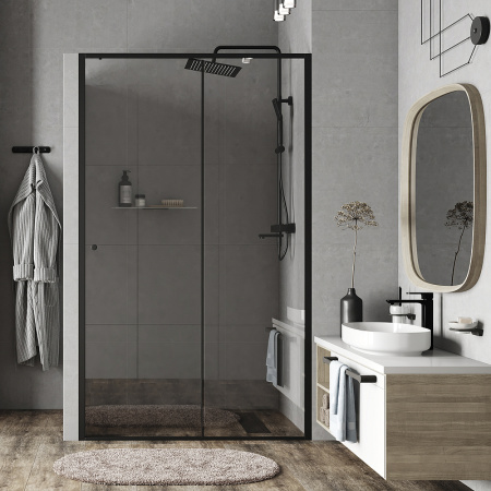 душевая дверь wasserkraft dill 140 61s31 профиль черный матовый, стекло прозрачное