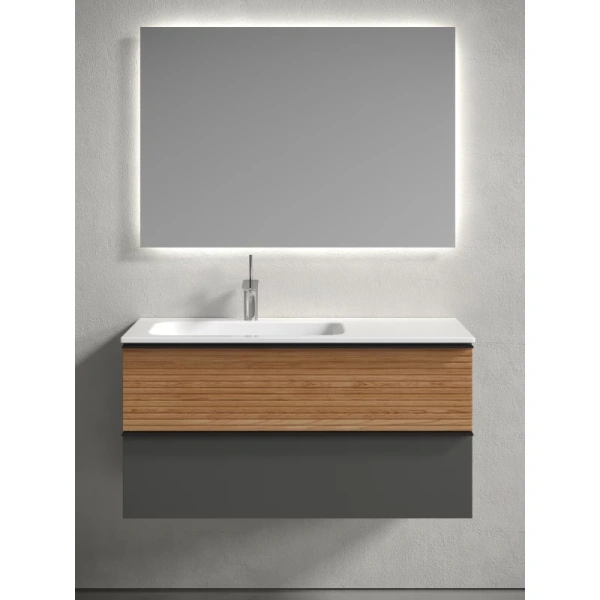 тумба с раковиной sancos delta dl100lgr + cn7014 101 см l, подвесная, дуб красный/графит матовый